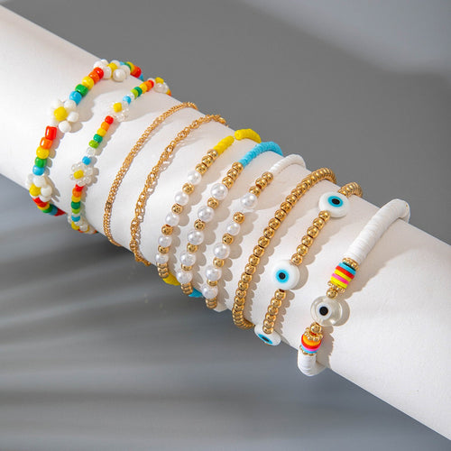 10pc Boho Evil Eye Stacked Bracelet Set